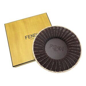 Fendi FF Logo Underplate Tableware Collection Dark Brown Rattan Leather Box